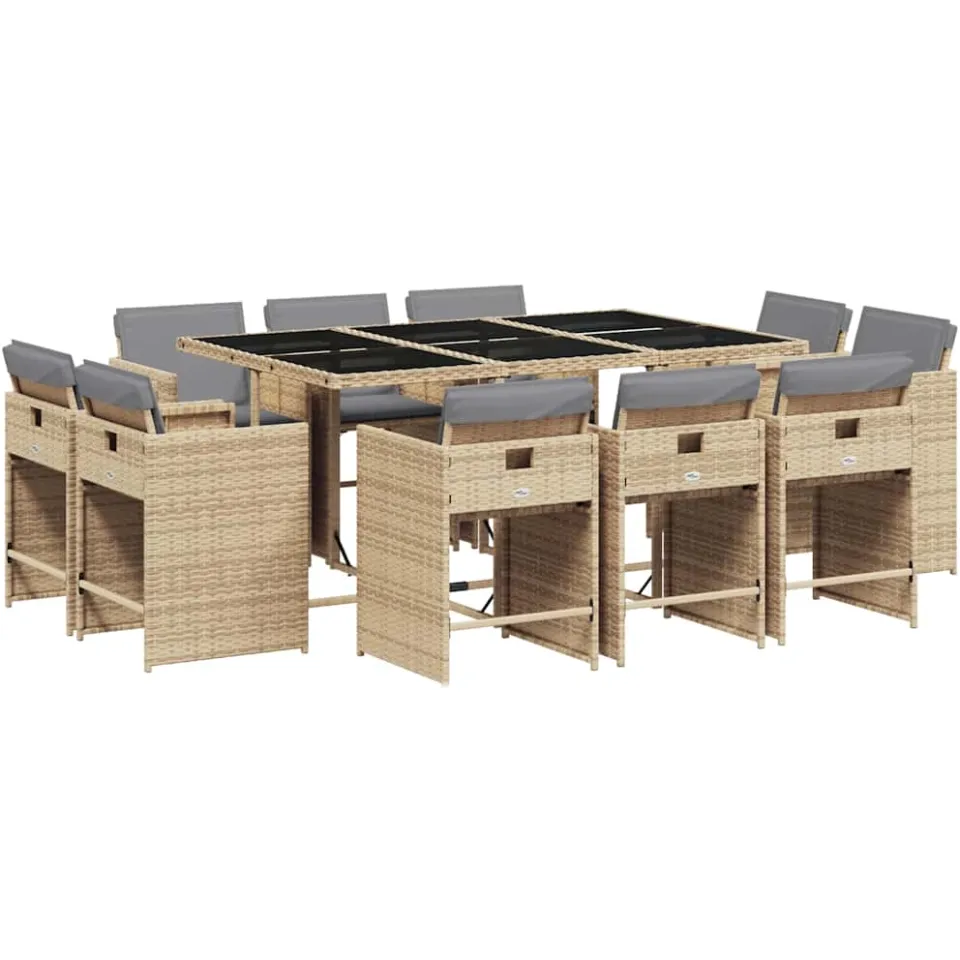 vidaXL 11-delige Tuinset met kussens poly rattan gemengd beige, foto 3