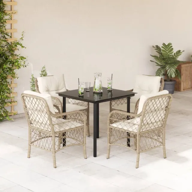 vidaXL 5-delige Tuinset met kussens poly rattan beige, foto 2