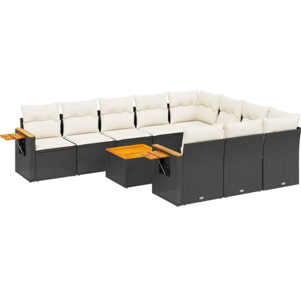 vidaXL Patio Sofa Set 10-zits Black and Cream Zwart