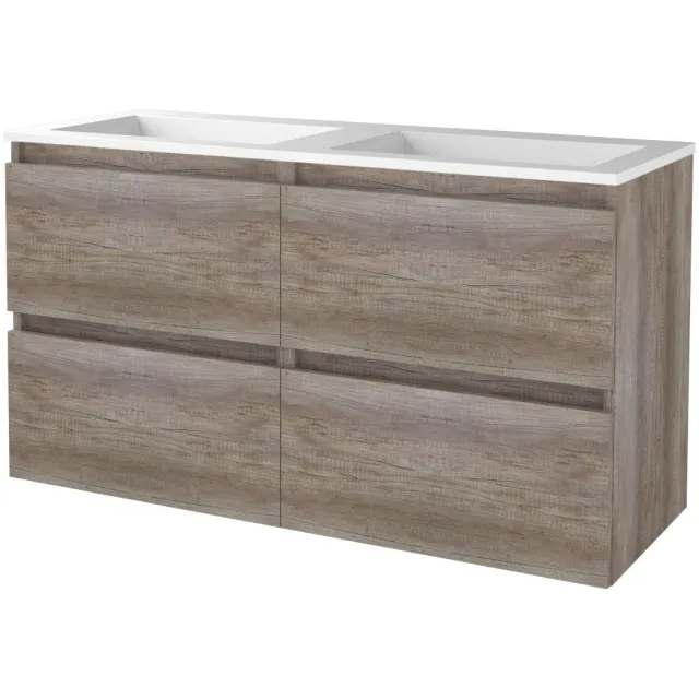 Aquasplash Badmeubelset Aquasplash Salt 120x46 cm Greeploos 4 Lades Met Wastafel Acryl Scotch Oak Aquasplash