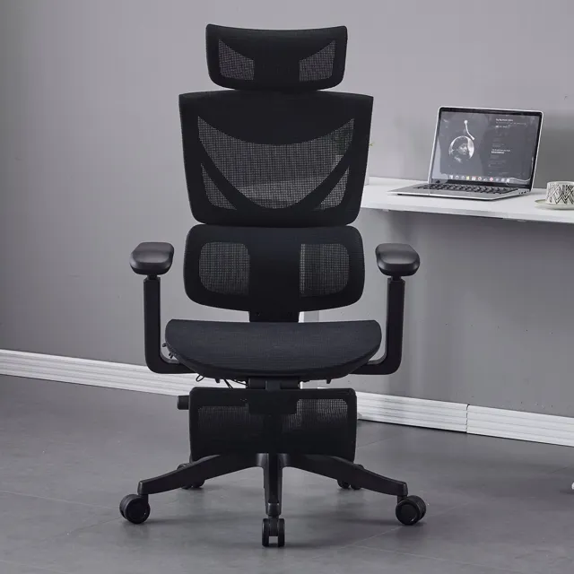 CHICFURN Bureaustoel - Verstelbaar met drie knoppen - Mesh rugleuning - Zwart