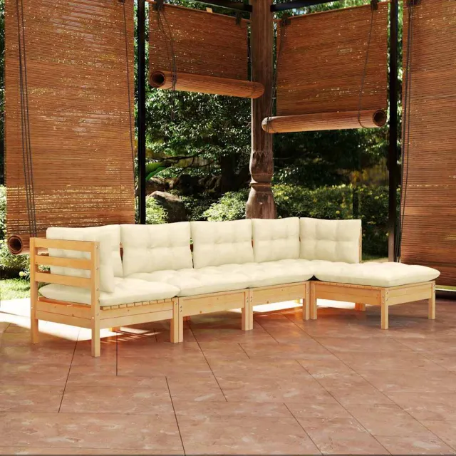 vidaXL 5-delige Loungeset met crèmekleurige kussens grenenhout, foto 2