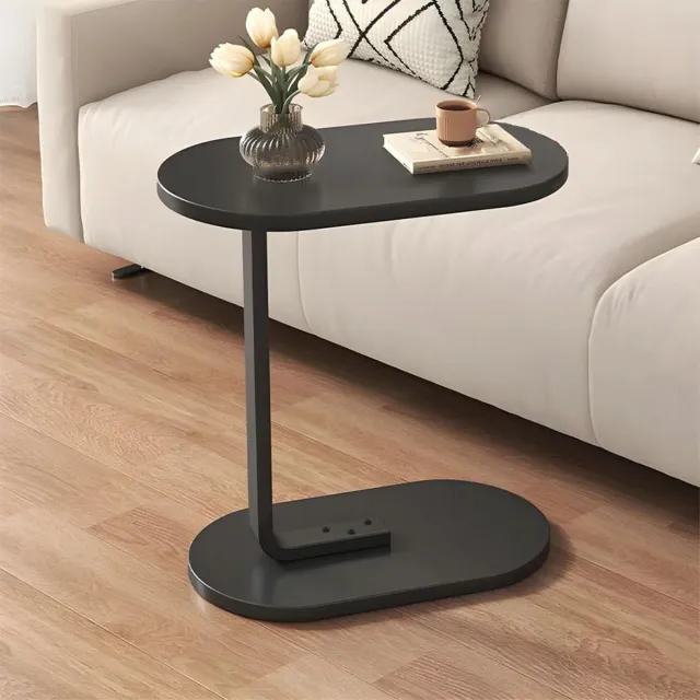 Wishdor Bijzettafel C-vorm 55.5×39×28 cm – Multifunctionele snack- en koffietafel – TV-tray met stevig staalframe zwart