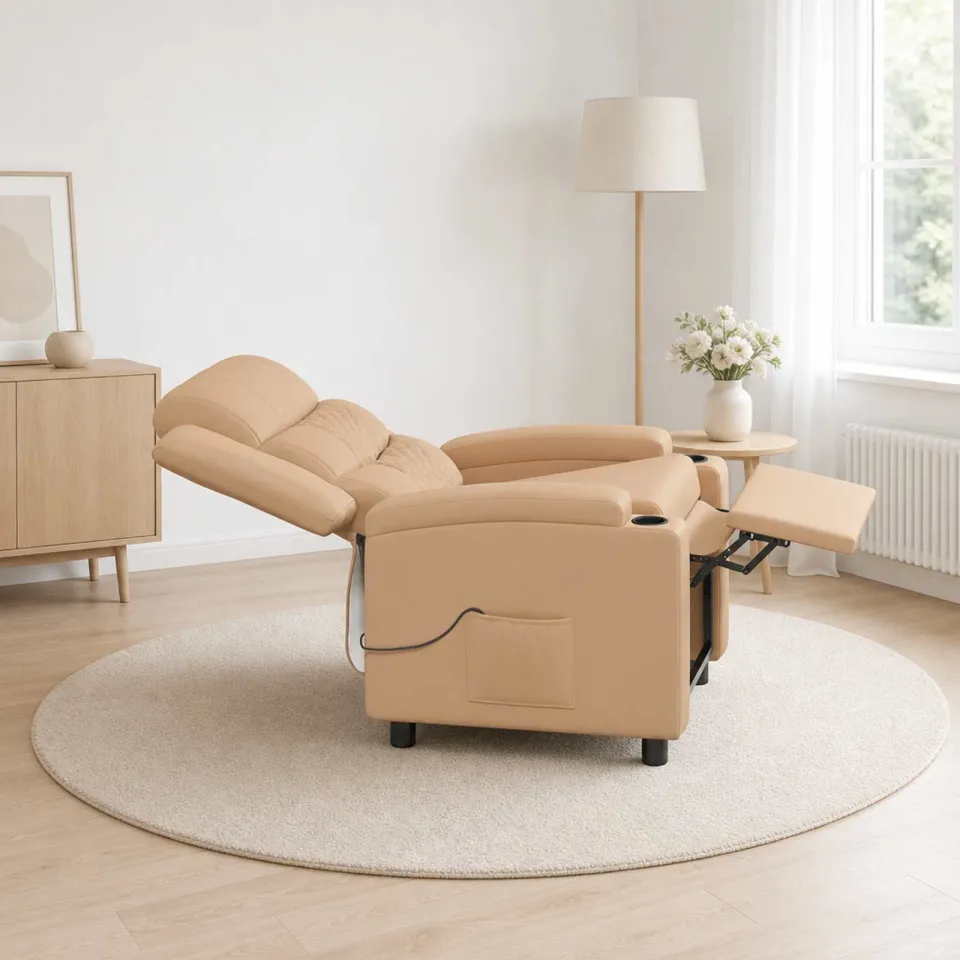 vidaXL Massage-relaxstoel Cappuccino 75 x 93 x 98 cm Stof tan, foto 4