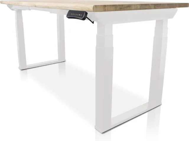 Multi Ratio Zit-sta bureau met massief eiken boomstam blad 140 x 80 cm - MRC PRO Solid NEN-EN 527 - elektrisch verstelbaar - frame wit - 125 cm hoog - 200KG draagvermogen