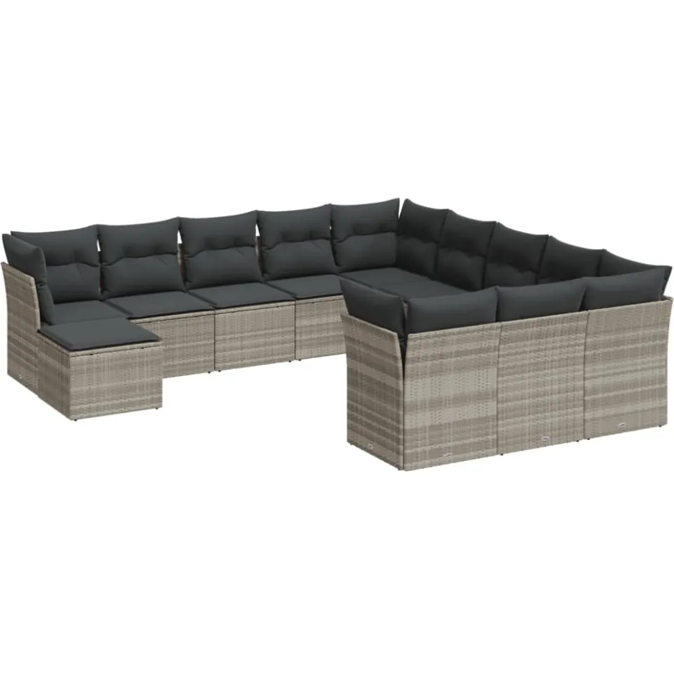 vidaXL 12-delige Loungeset met kussens poly rattan lichtgrijs grijs, foto 4