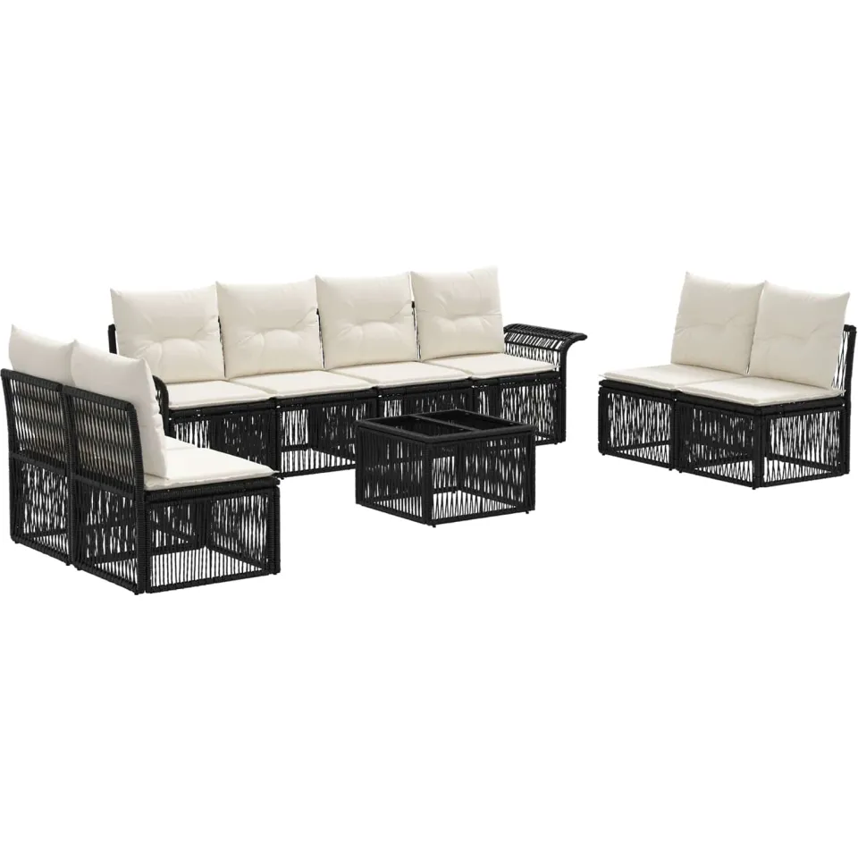 vidaXL Tuinbankenset 9 st 8-zits Zwart poly rattan, foto 3
