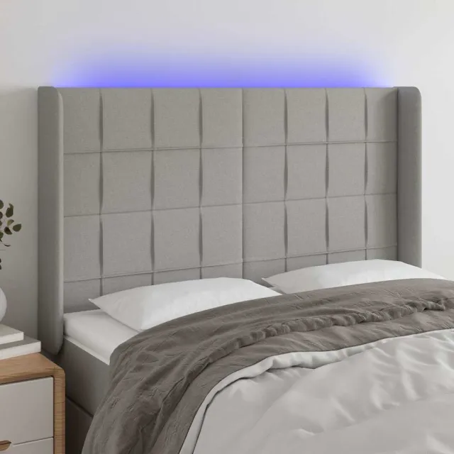 vidaXL Hoofdbord LED 147x16x118/128 cm stof lichtgrijs grijs
