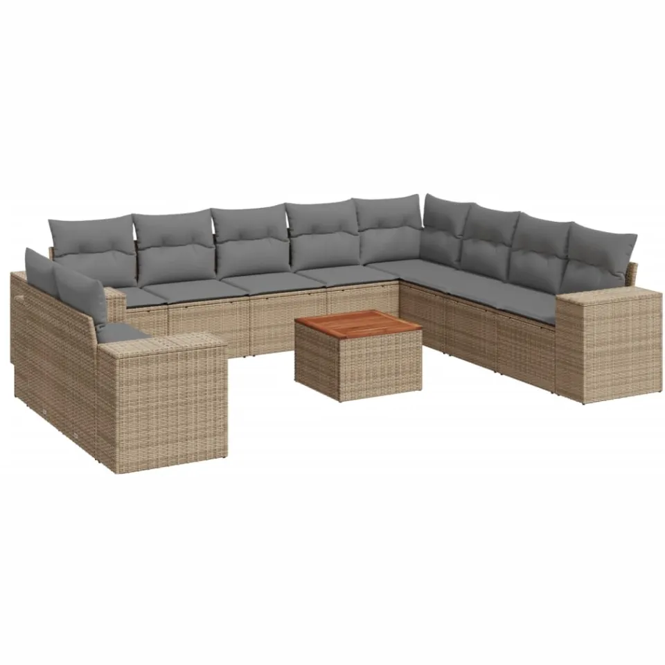 vidaXL 11-delige Tuinset met kussens poly rattan beige, foto 3
