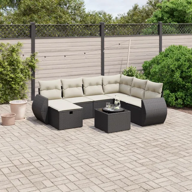 vidaXL 8-delige Loungeset met kussens poly rattan zwart, foto 2