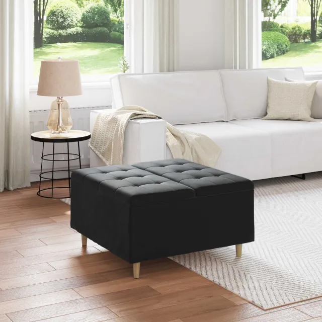 vidaXL Ottoman met Opbergruimte Blauw 80 x 80 x 45 cm Stof, foto 2