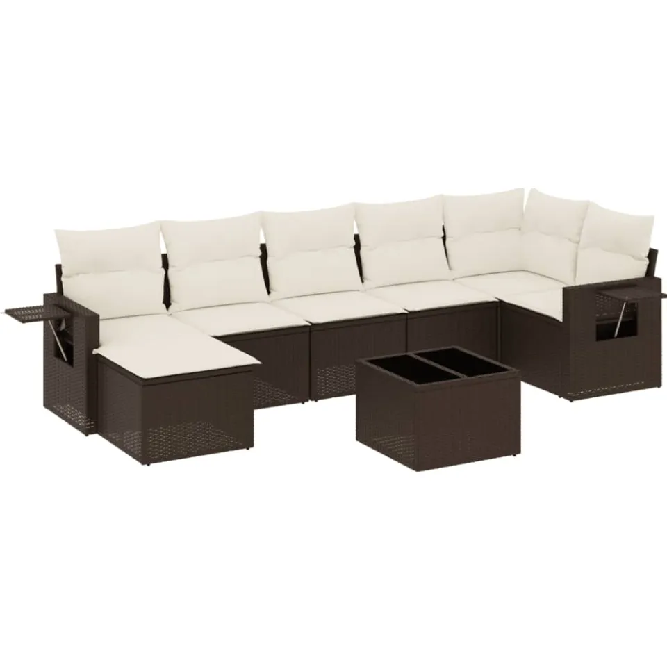 vidaXL 8-delige Loungeset met kussens poly rattan bruin, foto 3