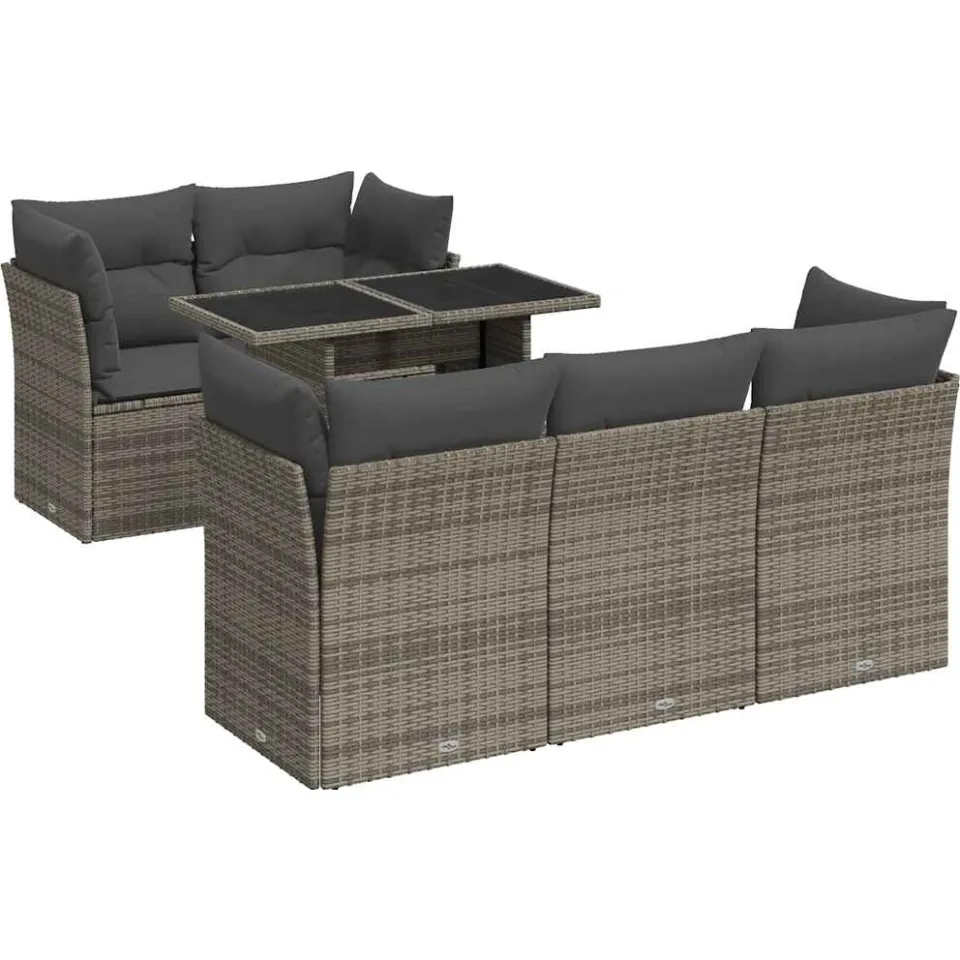 vidaXL 6-delige Loungeset met kussens poly rattan grijs, foto 3