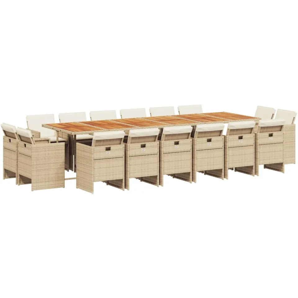 vidaXL 17-delige Tuinset met kussens poly rattan beige, foto 4