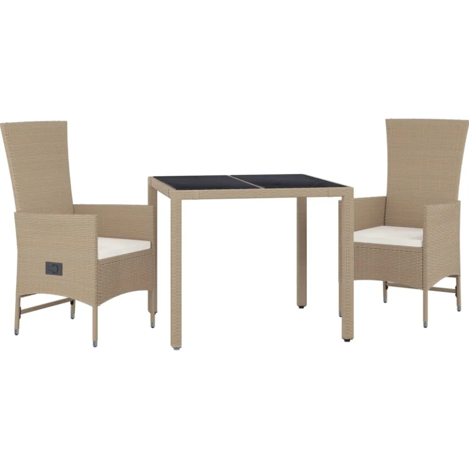 vidaXL 3-delige Tuinset met kussens poly rattan beige