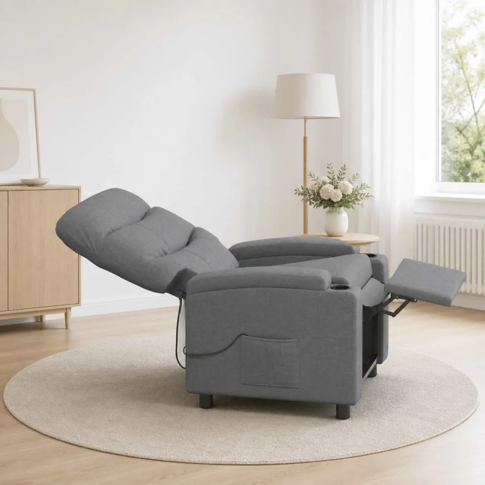 vidaXL Massage-relaxstoel Donkergrijs 75 x 93 x 102 cm Stof, foto 4