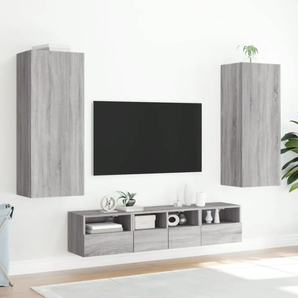 vidaXL Tv-wandmeubel 40,5x30x102 cm bewerkt hout grijs sonoma, foto 4