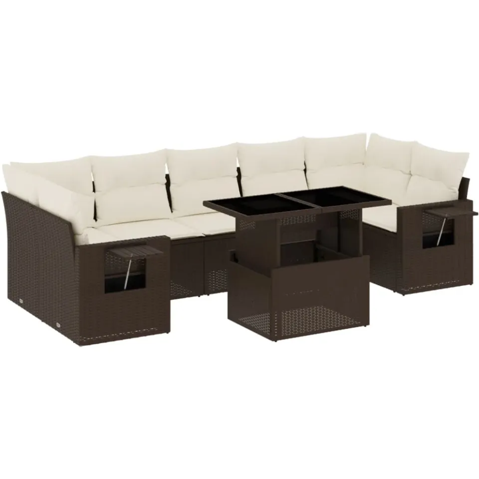 vidaXL 8-delige Loungeset met kussens poly rattan bruin