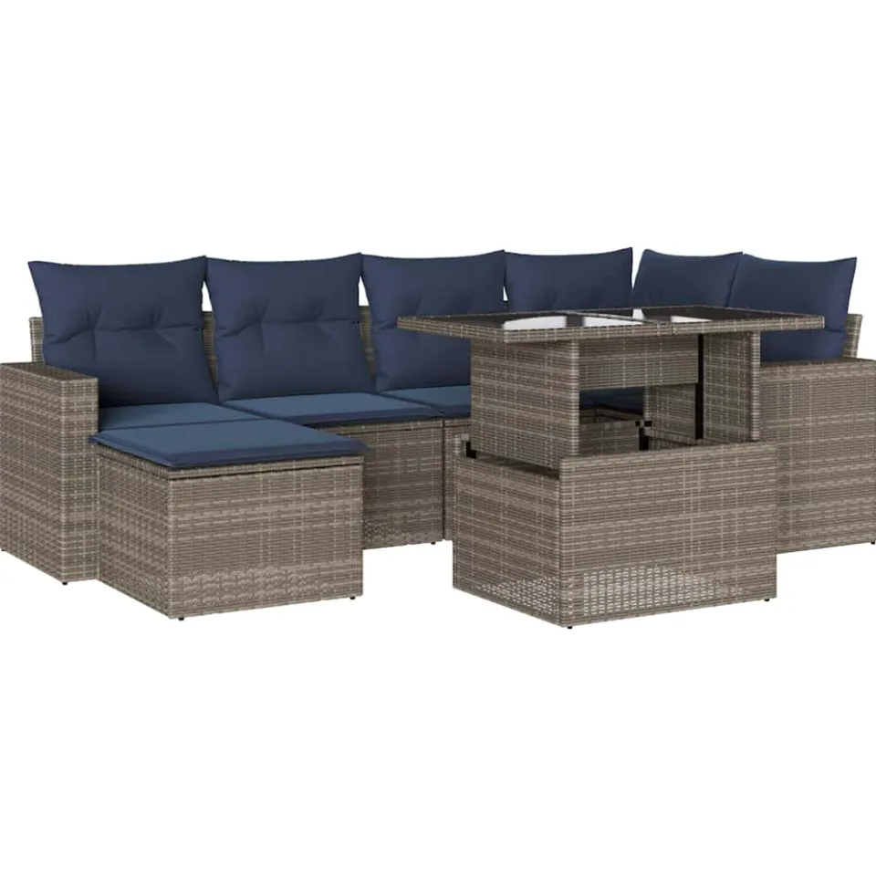 vidaXL 7-delige tuinbankset met kussens, grijs polyrotan, foto 3