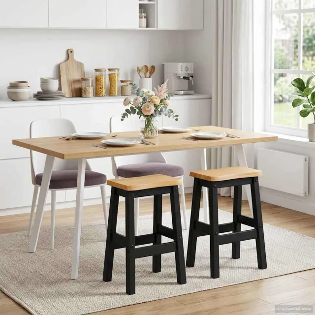 vidaXL Hoge Barkruk EKAI 2 st Zwart 40 x 29 x 63 cm Massief grenenhout, foto 2