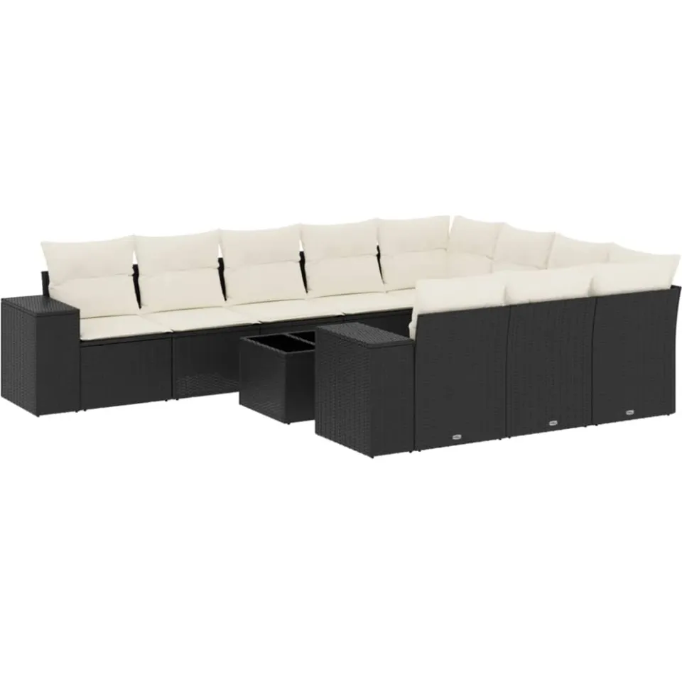 vidaXL 11-delige Loungeset met kussens poly rattan zwart, foto 3
