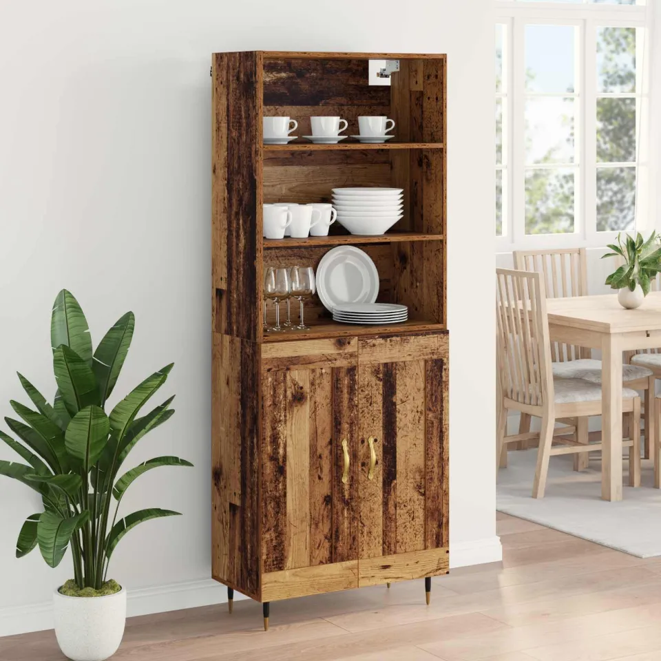 vidaXL Hoge kast Oud Hout 69,5 x 34 x 180 cm Bewerkt hout bruin, foto 3