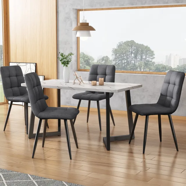 CHICFURN Eetkamerstoel - Gestoffeerd - Metalen onderstel - Donkergrijs
