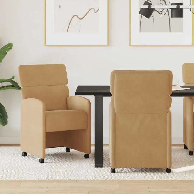 vidaXL Eetkamerstoelen met Wieltjes 2 st Fluweel Bruin 58 x 65 x 98 cm