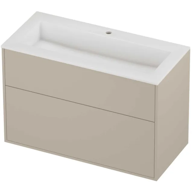 Proline Aristo Badmeubelset Polystone Elegant In Kader 100x46x67 cm Glans Wit Soft Linen Beige