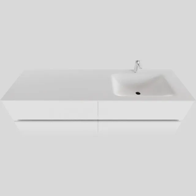 Boss & Wessing Badkamermeubel Solid Surface BWS Oslo 200x46 cm Mat Wit Wasbak Rechts (1 kraangat, 4 lades)