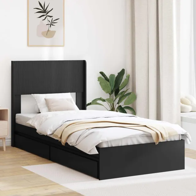 vidaXL Bedframe met opbergruimte en hoofdbord Zwart 75 x 190 cm