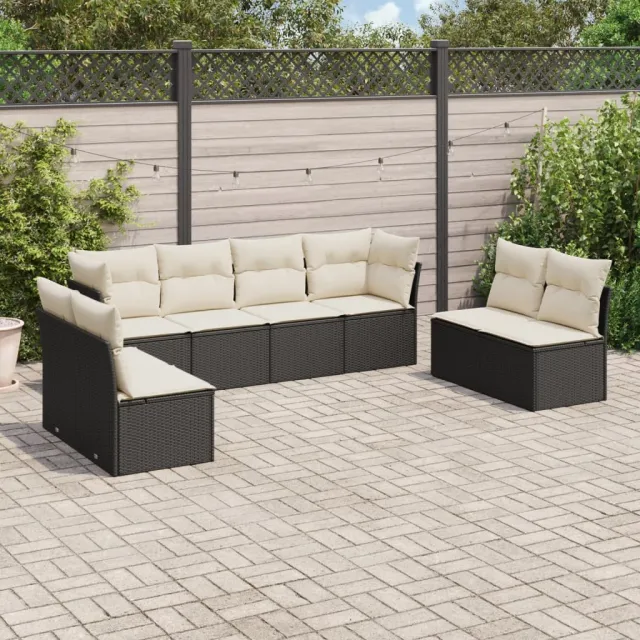 vidaXL 8-delige Loungeset met kussens poly rattan zwart, foto 2