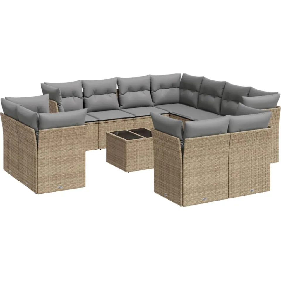 vidaXL 12-delige Loungeset met kussens poly rattan beige