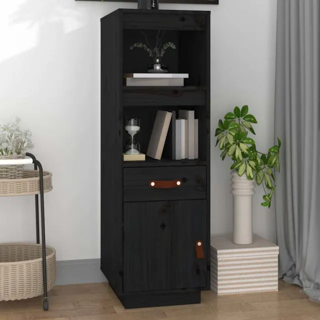 vidaXL Hoge kast 34x40x108,5 cm massief grenenhout zwart