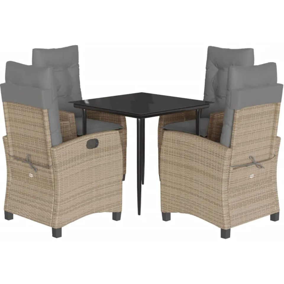 vidaXL 5-delige Tuinset met kussens poly rattan gemengd beige, foto 3