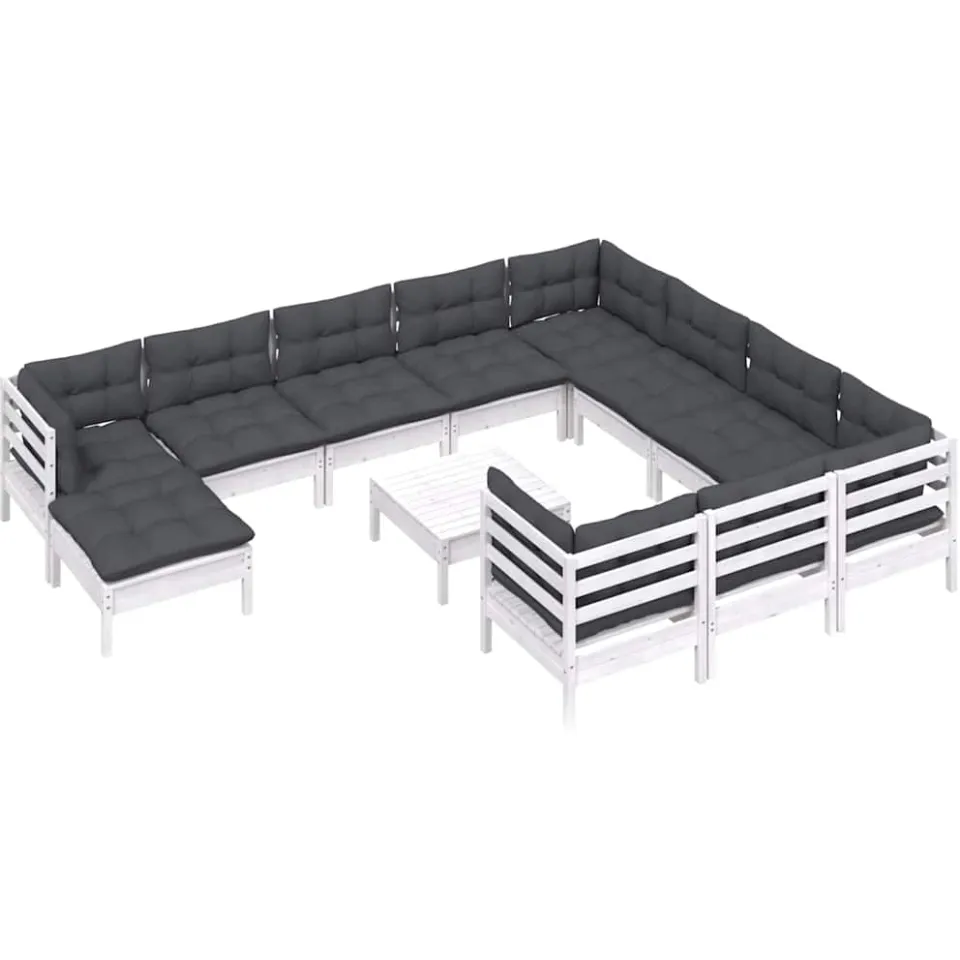 vidaXL 12-delige Loungeset met kussens grenenhout wit, foto 2