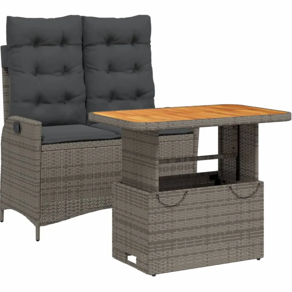 vidaXL 2-delige Tuinset met kussens poly rattan grijs