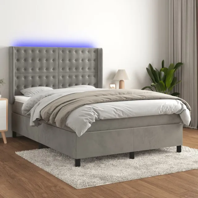 vidaXL Boxspring met matras en LED fluweel lichtgrijs 140x200 cm