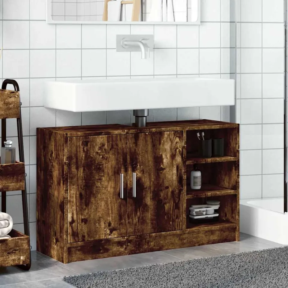 vidaXL Wastafelkast 90x29x55 cm bewerkt hout gerookt eikenkleurig, foto 3