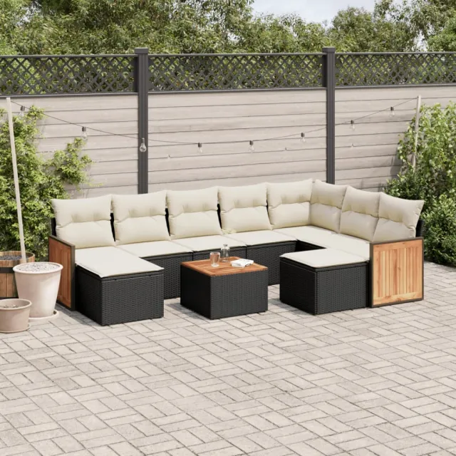 vidaXL 10-delige Loungeset met kussens poly rattan zwart, foto 2