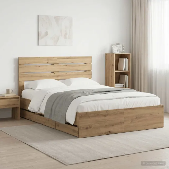 vidaXL Bed Frame with Storage and Headboard Artisan Oak 160 x 200 cm Bruin