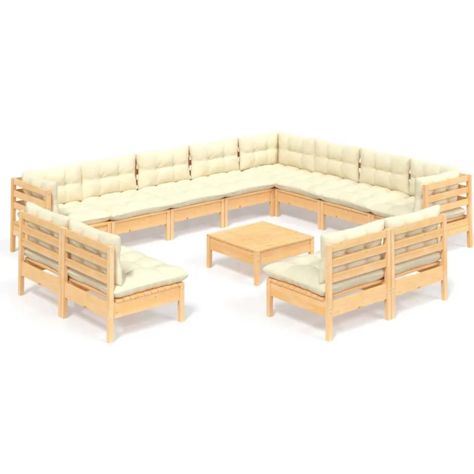 vidaXL 13-delige Loungeset met crèmekleurige kussens grenenhout, foto 3