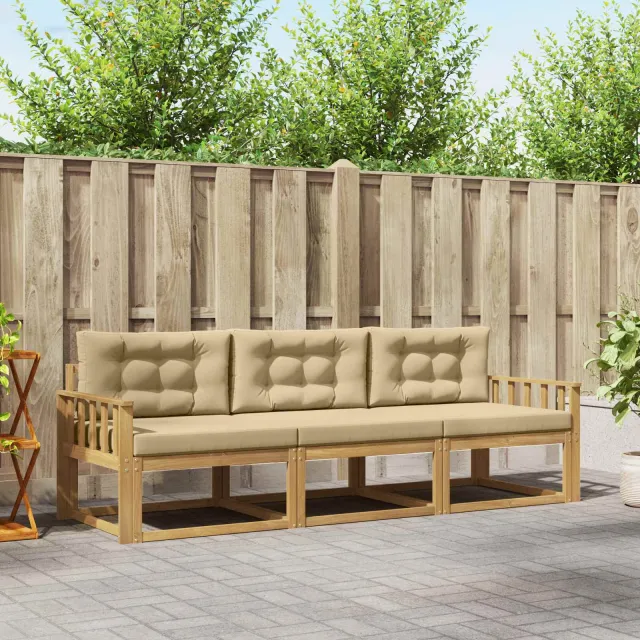 vidaXL Buiten bankenset 3 st Wit en Beige Polyester