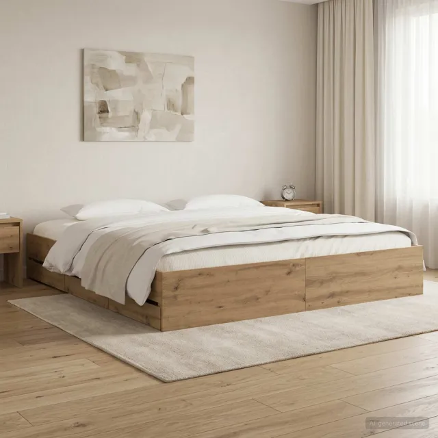 vidaXL Bedframe met opslag Artisanaal eiken 180 x 200 cm Bewerkt hout Bruin