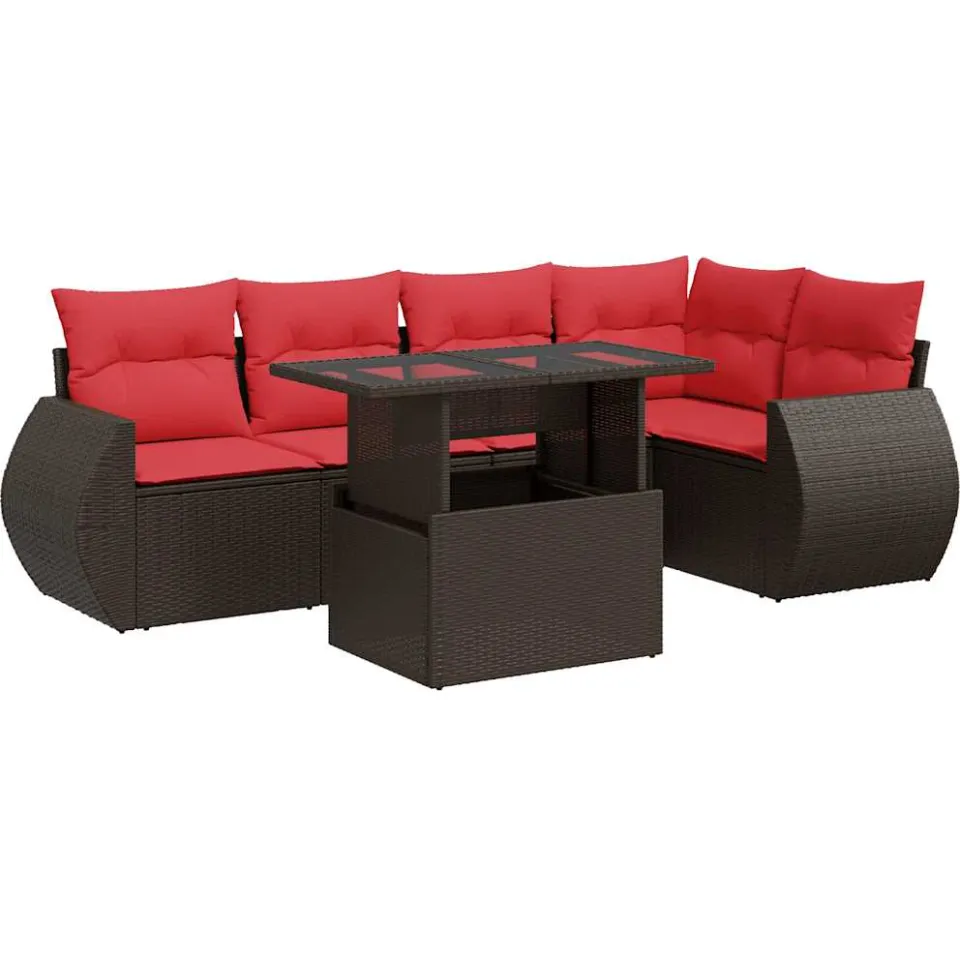 vidaXL 6-delige Loungeset met kussens poly rattan acacia bruin, foto 3