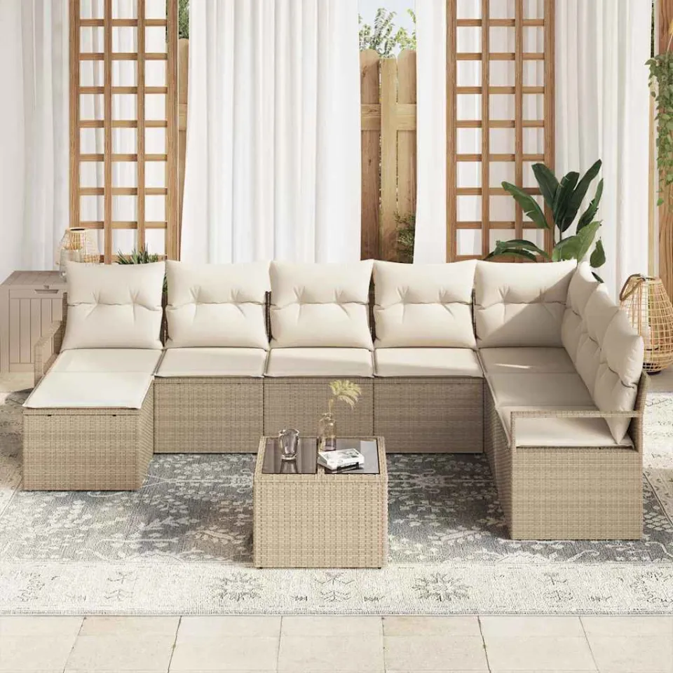 vidaXL Bankstel 9 st Beige poly rattan, foto 3