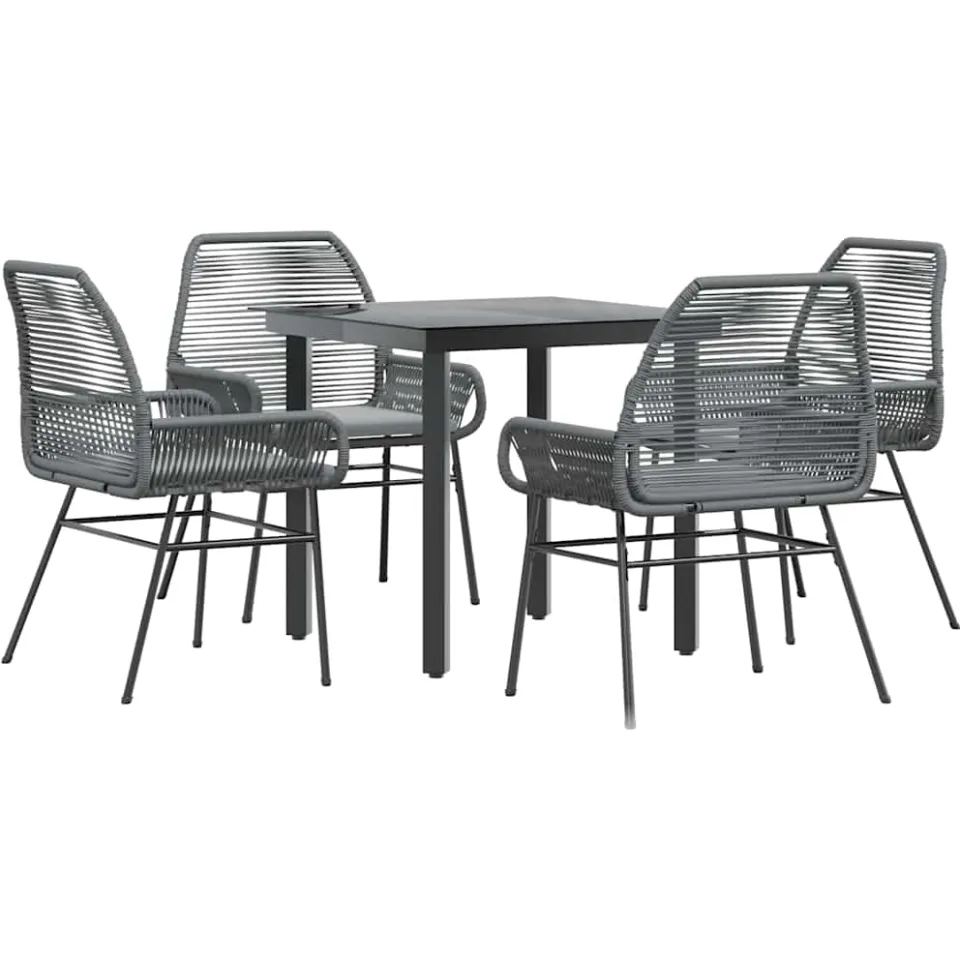 vidaXL 5-delige Tuinset met kussens poly rattan glas grijs