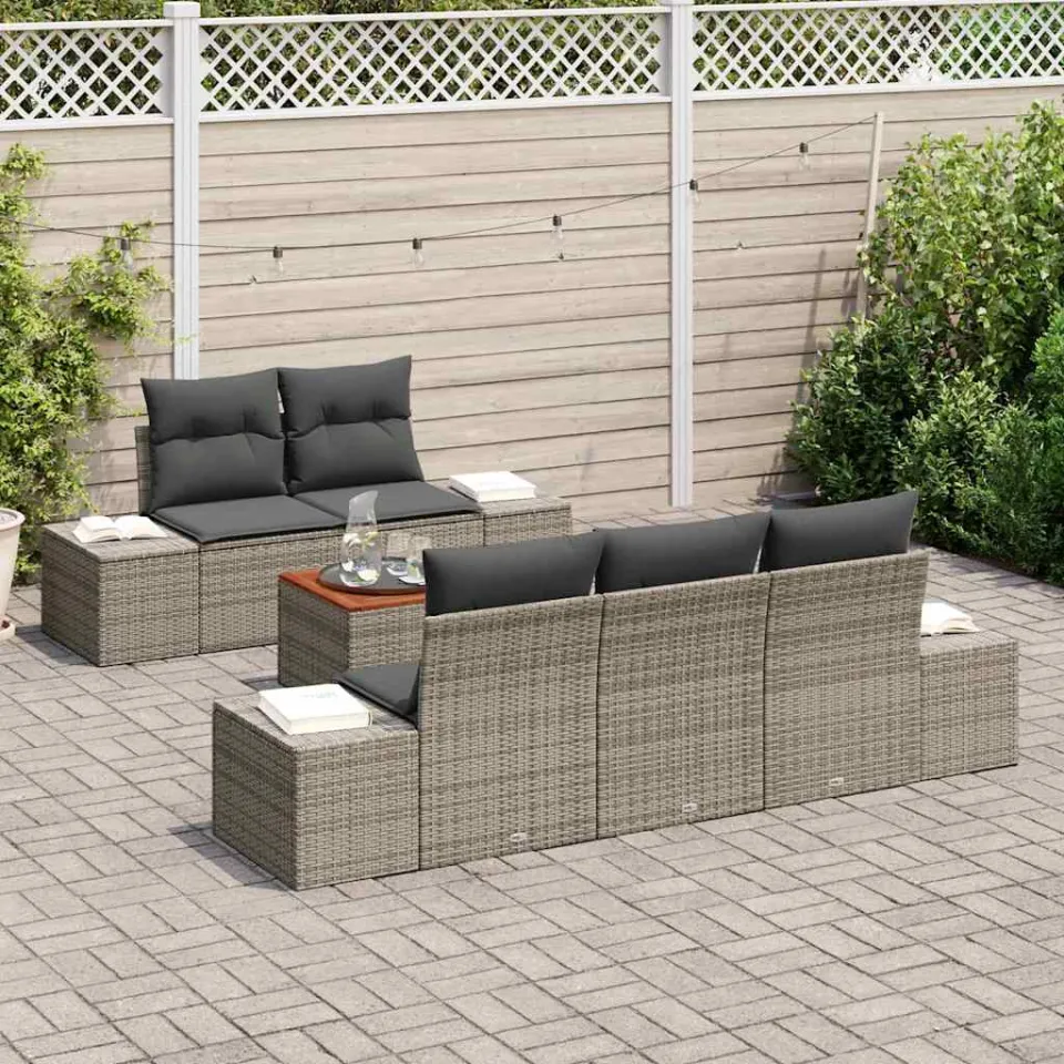 vidaXL Tuinbankenset 6 st Grijs poly rattan, foto 3