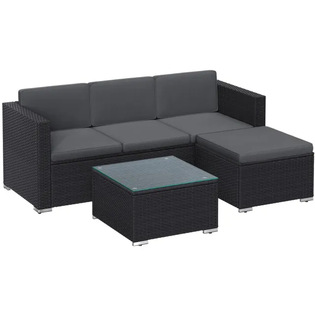 Velmio Loungeset - Tuinset - Loungebank met Salontafel - Tuinmeubels - Hoekbank - 60x173x66cm - Zwart met Grijze Kussens