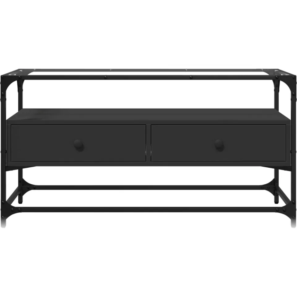 vidaXL Tv-meubel met glazen blad 98x35x51 cm bewerkt hout zwart